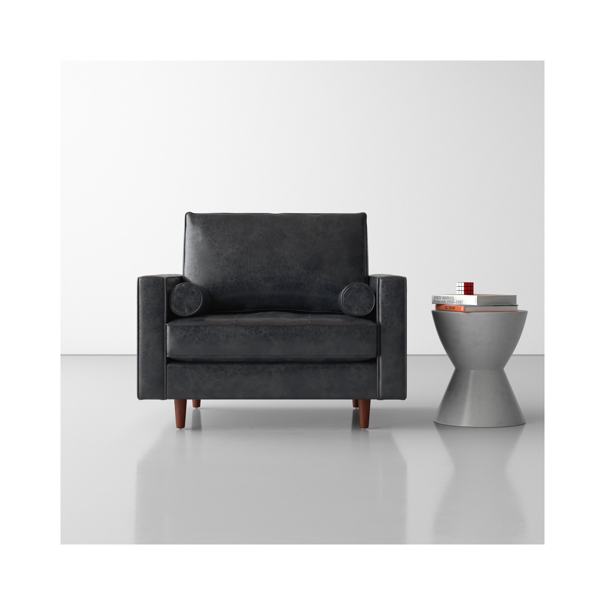 Geo Genuine Leather Armchair, Vintage Black Genuine Leather