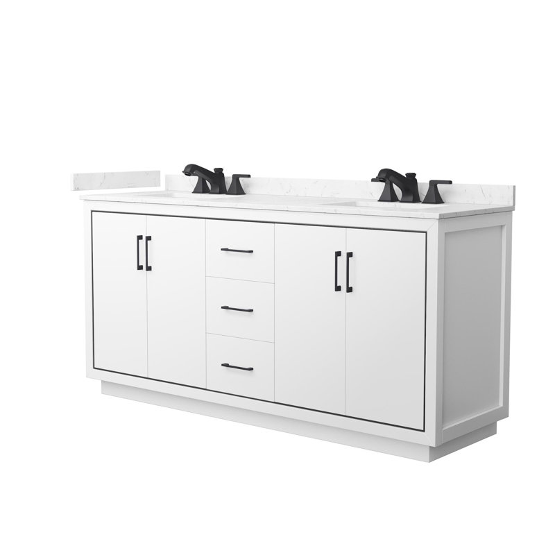 Icon 72" Freestanding Double Bathroom Vanity with Cultured Marble Top, White, Matte Black