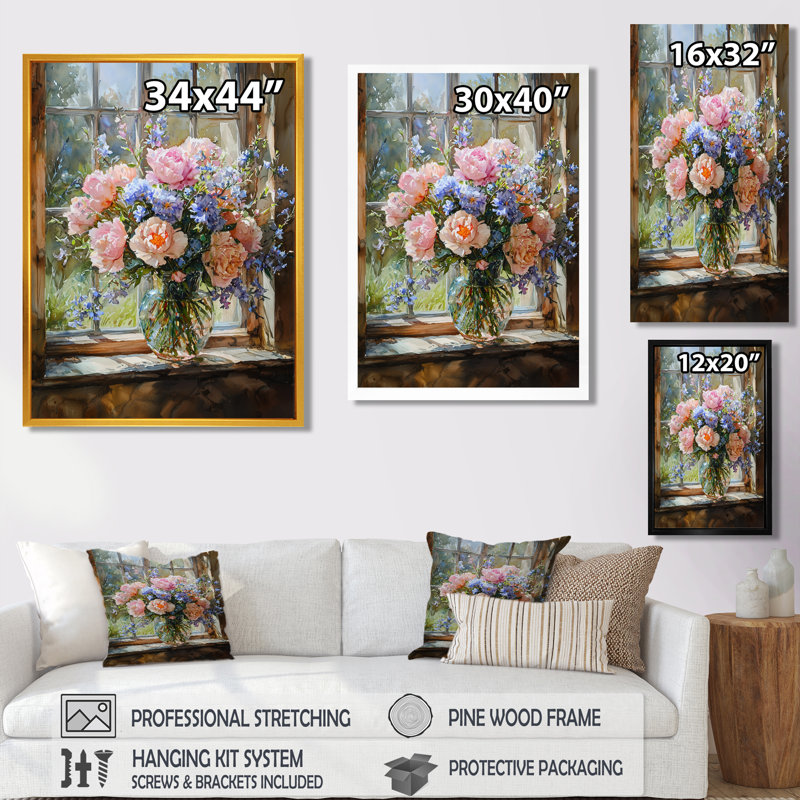 Kinard - Art mural sur toile à motif floral, Noir, Reproduction encadrée sans passe-partout, H 20 po x l 12 po