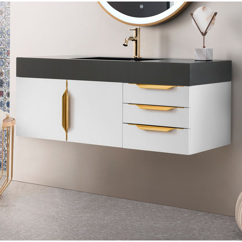 Mercer Island 60'' W Double Vanity, Glossy White, Glossy White, Radiant Gold