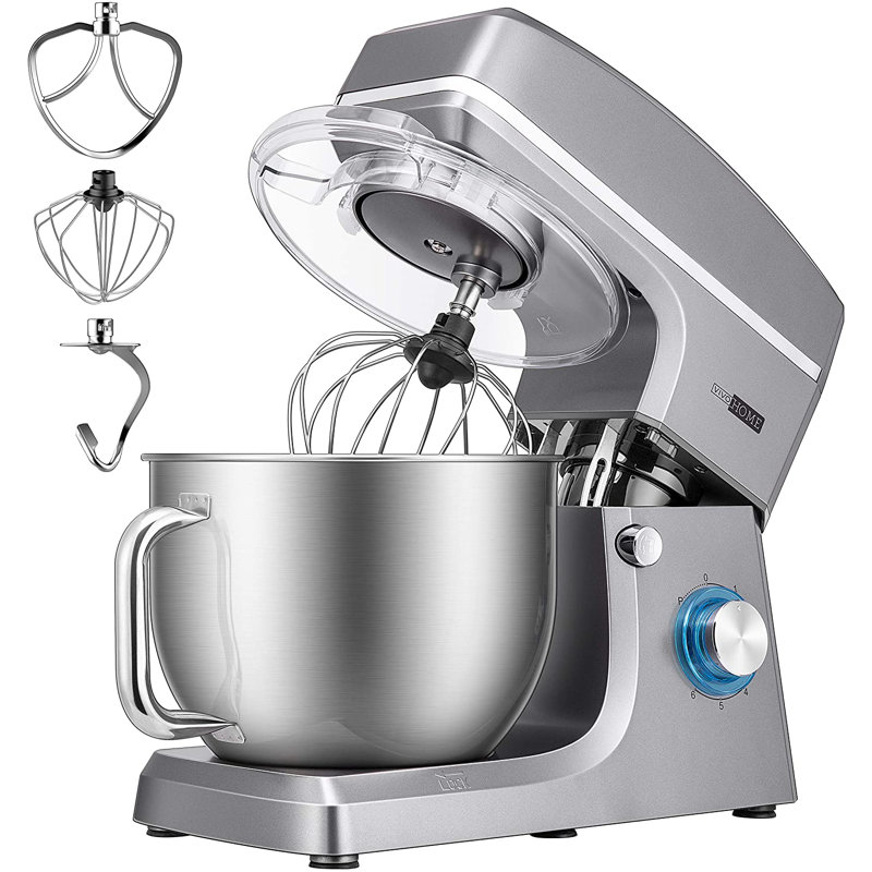 Vivohome 6 Speed 7.5 Qt. Stand Mixer with Mixer Accessory, SILVER