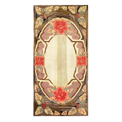 One-of-a-Kind Rectangle 2'4" X 4'7" 1920s Lamb's Wool Area Rug in Brown/Beige/Red