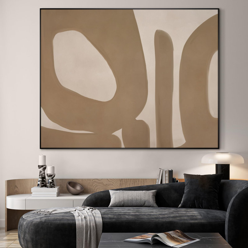 Extra Large Wall Art Fabric Print - Minimalist Earth Tone Abstract Neutral Organic Shapes Illustration Artwork Decor for Living Room or Bedroom - "Frame Assembly Required (Unfinished Frame)"