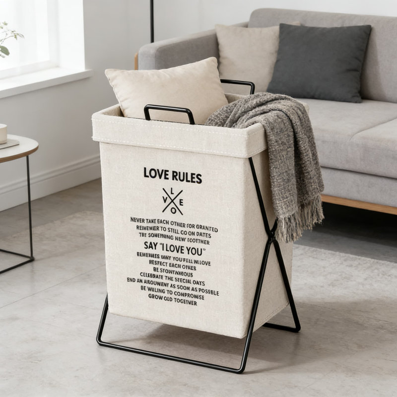 Panier à linge pliable avec support pour salle de bain de dortoir, panier à linge pliable en tissu de lin, organisateur de rangement portable