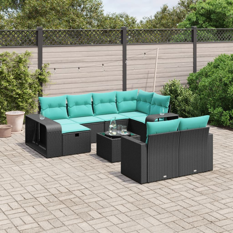  Ensemble de canapé de patio 11 pièces avec coussins en rotin de polyester noir
