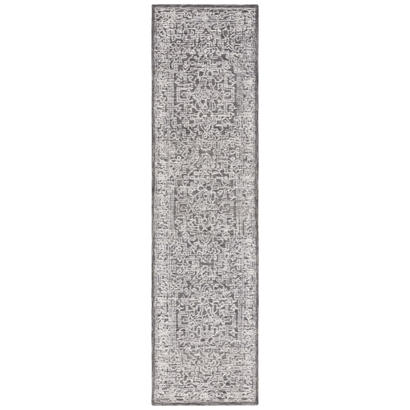 Roslyn Hand Tufted Wool/Cotton Oriental Rug in Dark Gray/Ivory, Runner 2'3" x 9'