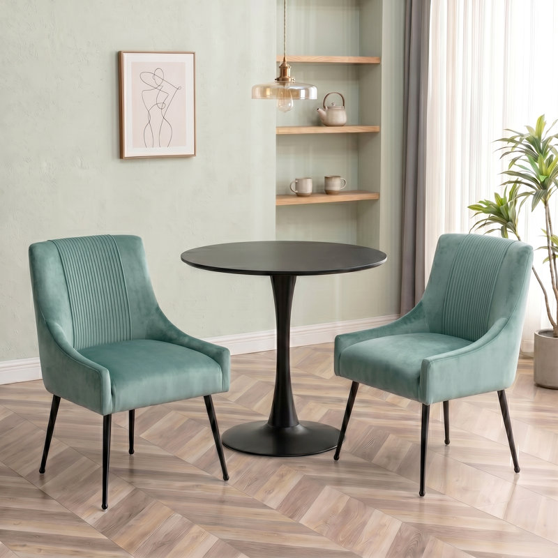 Dinnington Velvet Upholstered Side Chair With Legs, Green