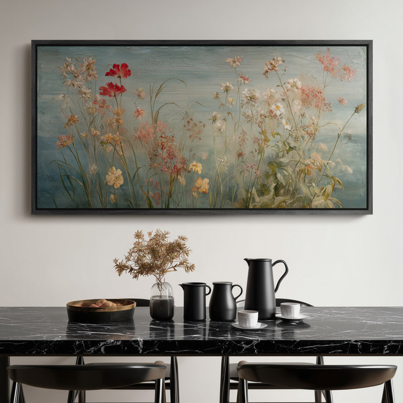 «Soft Meadow», paysage au-dessus d'un canapé, art mural, H 30 po x l 60 po, Noir