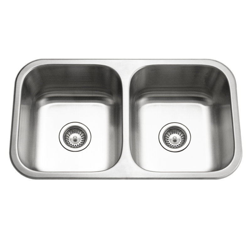Houzer 31 in Stainless Undermount 50/50 Double Bowl Kitchen Sink with Strainer, Grid - MD-3109-C