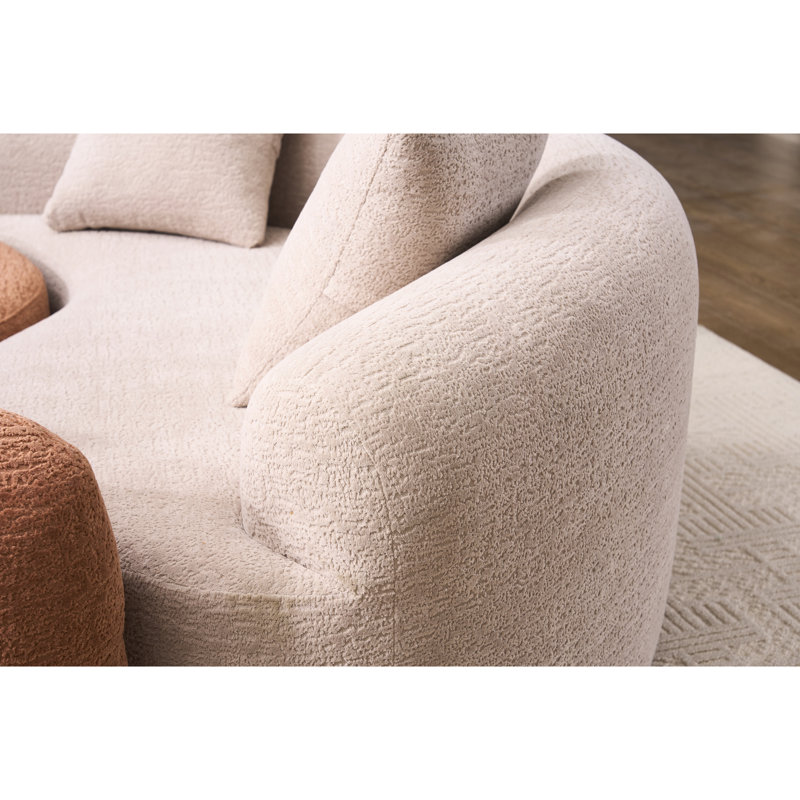 Ly - 042 Canapé modulaire incurvé en chenille beige, configuration à double profondeur, aucune mesure d'assemblage, convient aux petits coins de café, 400 lb, L 66,9 po, coussins décoratifs pour un look élégant, mousse haute résilience, moyen
