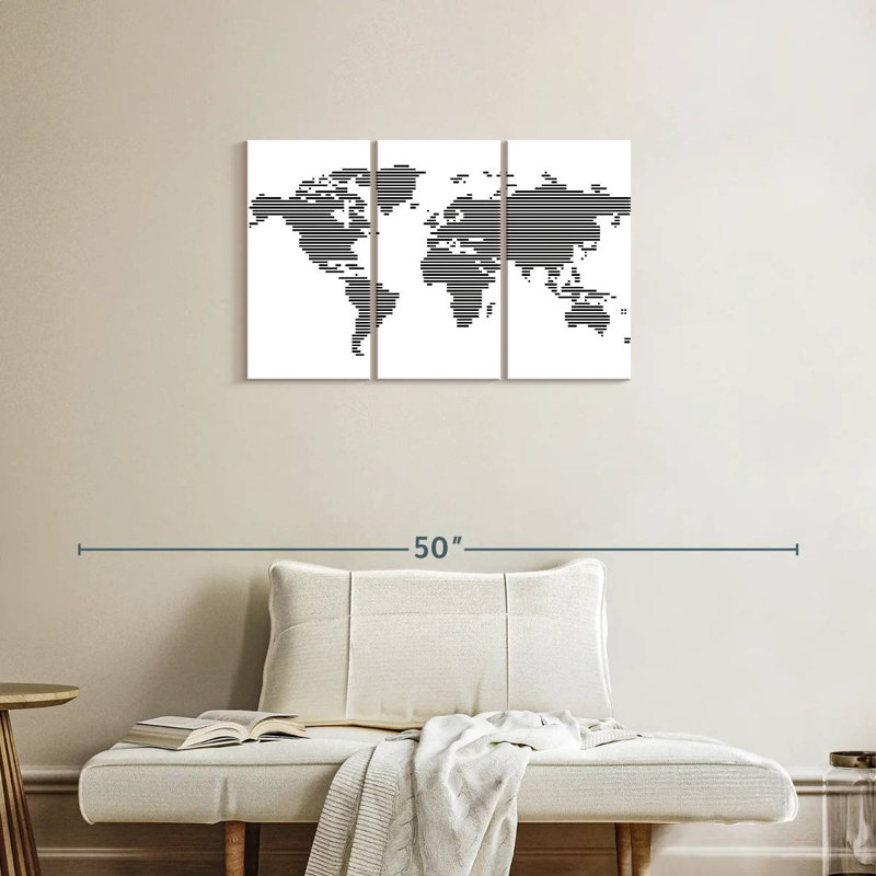 Carte du monde Aliaz BW Stripes, H 20 po x l 33 po