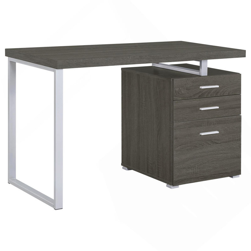 Bureau réversible à 3 tiroirs gris patiné