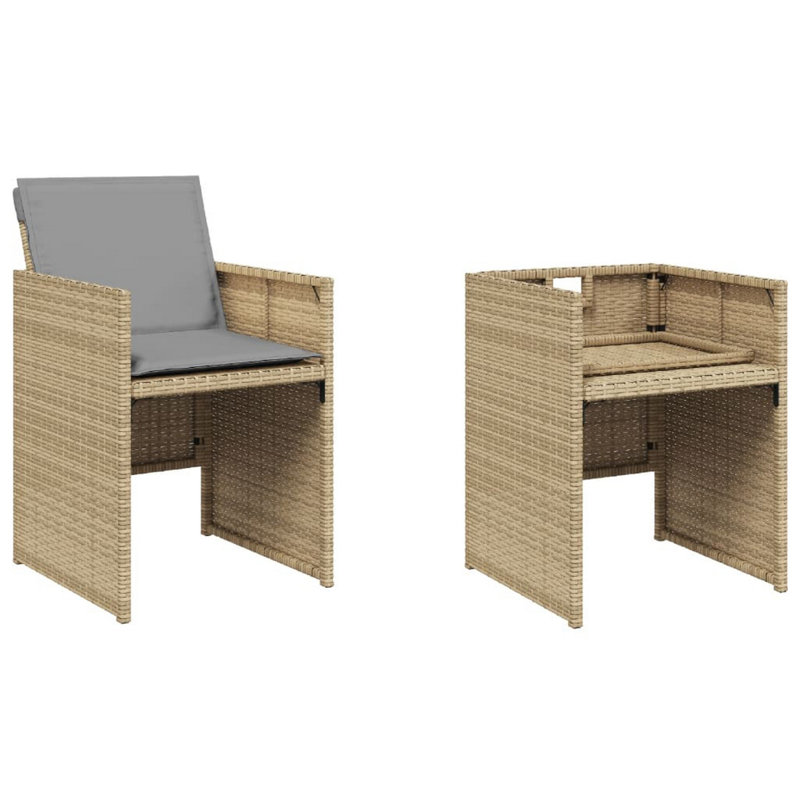 Ensemble de 4 chaises d'appoint d'extérieur, rotin beige, coussins à haut dossier gris