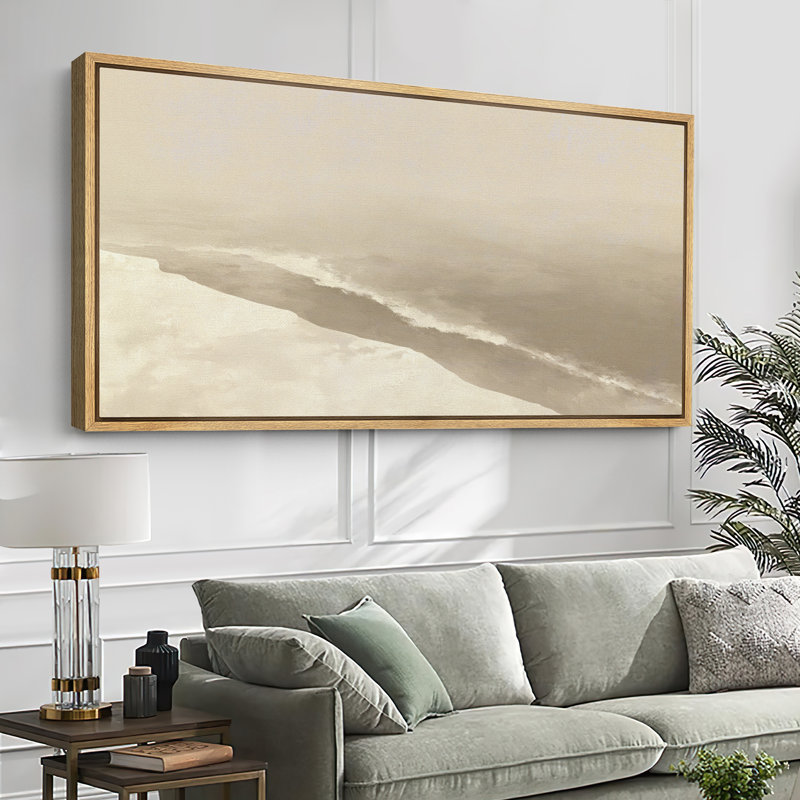 Grande impression sur toile encadrée, reproduction de paysage de plage abstraite neutre pour décor moderne, Naturel