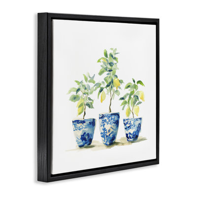 Lemons In Blue Pots Floating Frame, design by Svetlana Aleynikova