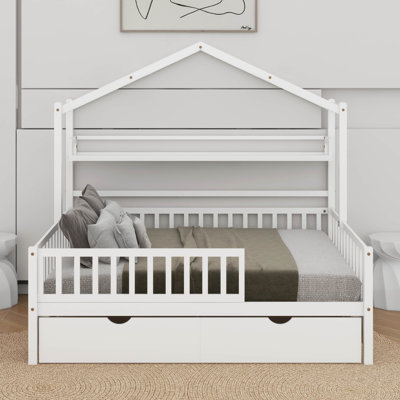 Wooden  House Bed With 2 Drawers And Storage Shelf