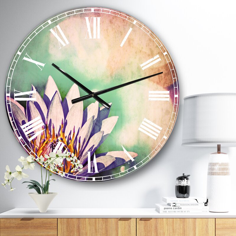 Blossoming Purple Lotus Flower - Traditional wall clock
