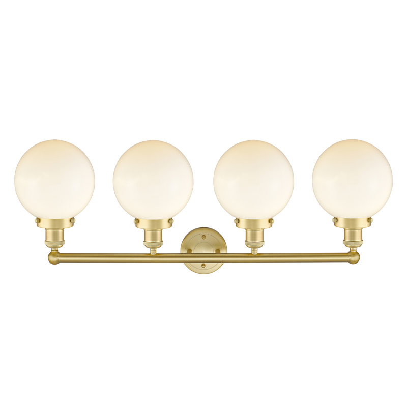 Éclairage pour meuble-lavabo à intensité variable à 4 lumières Alfonsa, Blanc mat, Or satiné