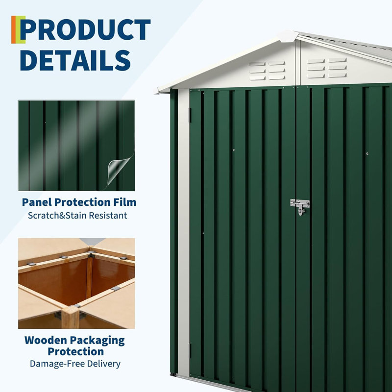 3.7m³ Outdoor Galvanized Steel Storage Shed, Weather Resistant Garden Tool Shed with Sloped Roof for Bikes Ladders, 183x120cm