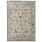 Karina Hand Knotted Wool Oriental Area Rug in Blue/Beige/Gray