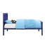 Lit double avec finition cargaison bleue, structure en métal, pieds droits, profondeur de 79 po, largeur de 56 po, cadre de finition de 44 po de hauteur, style de contenant, 21 lattes, sans sommier, long-1423603897
