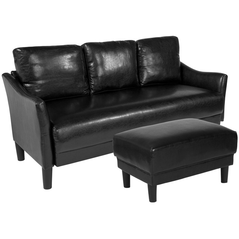 Ensemble de salon en similicuir Mitesh, Similicuir noir