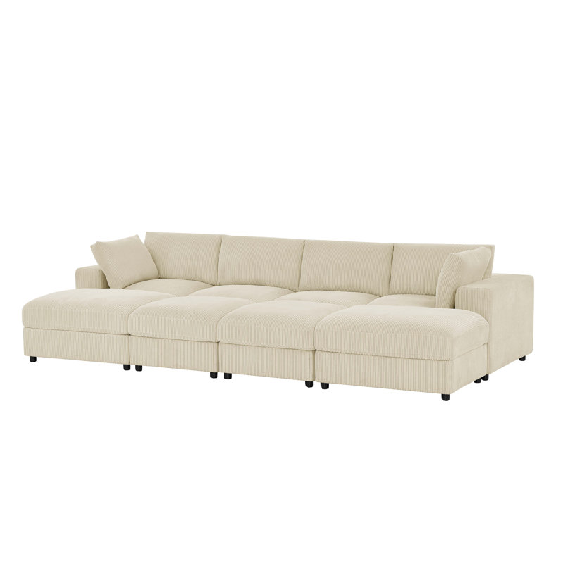 Coldbayworth Corduroy Upholstered Modular Sectional, Beige Corduroy