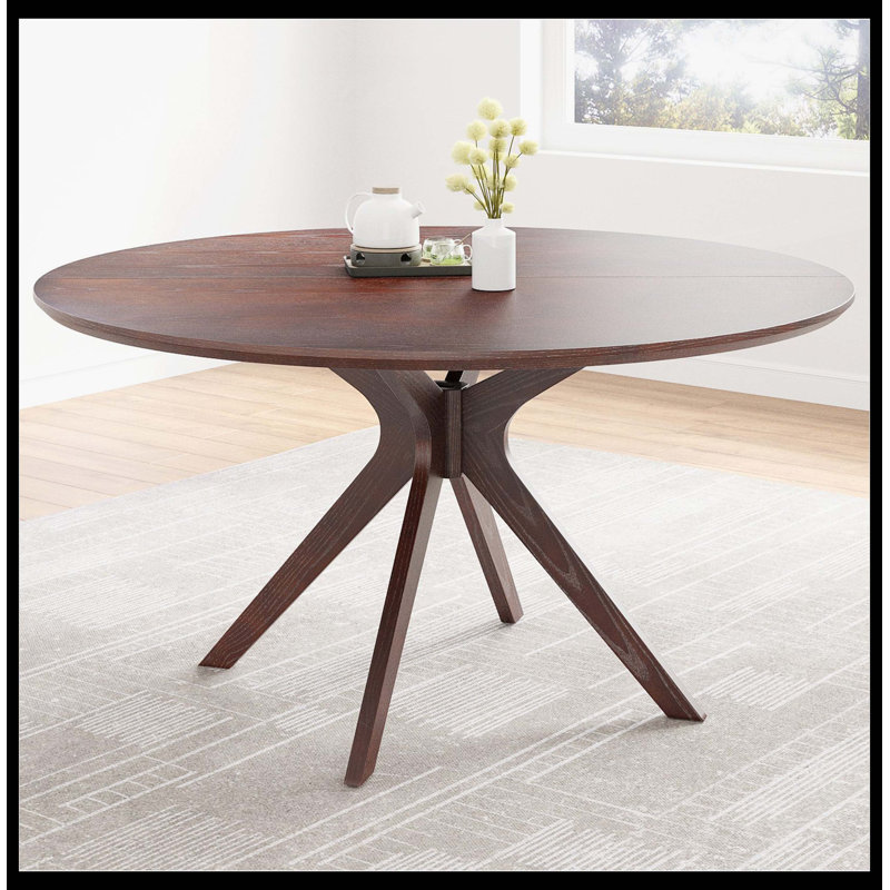 47.2" Solid Wood Round Dining Kitchen Table For 4-6 People With Intersecting Pedestal Base, Dark Walnut, Dark Walnut