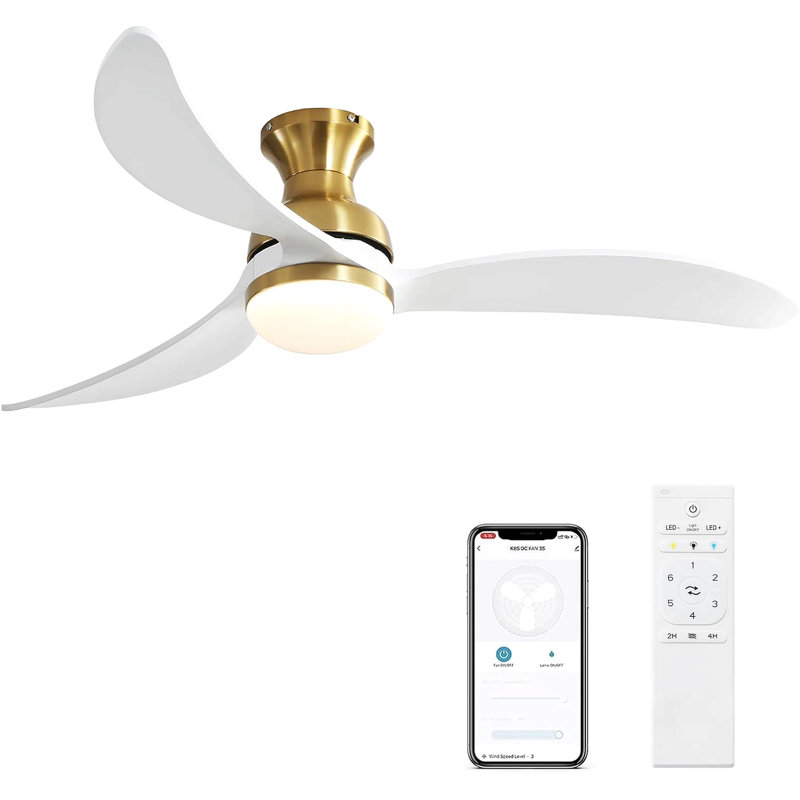 Ventilateur de plafond moderne de 52 pouces avec moteur à courant continu réversible à télécommande à 3 pales à intensité variable 3 couleurs