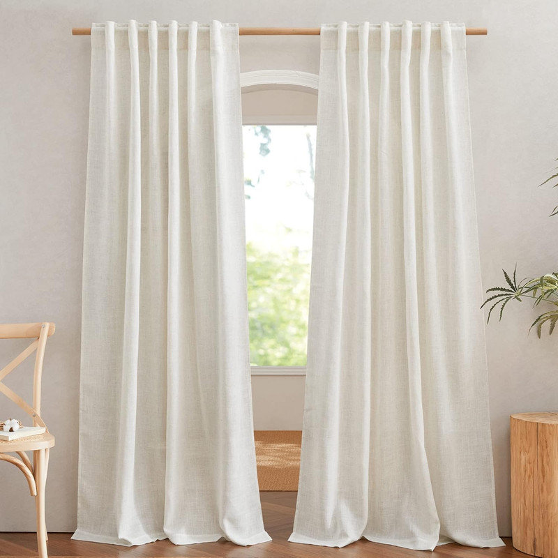 Linen Back Tab Curtains,Light Filtering Curtain, Thick Linen Textured Semi Sheer Drapes(Set of 2,With Hooks), Natural