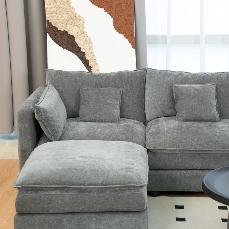 Plaisir Chenille Upholstered Sectional Sofa with Cup Holders & Pillows
