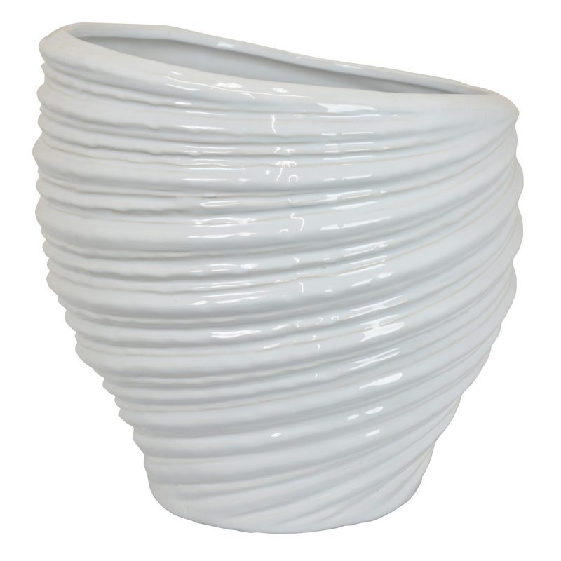 Vase rond en céramique blanche Avery 17 po, Blanc