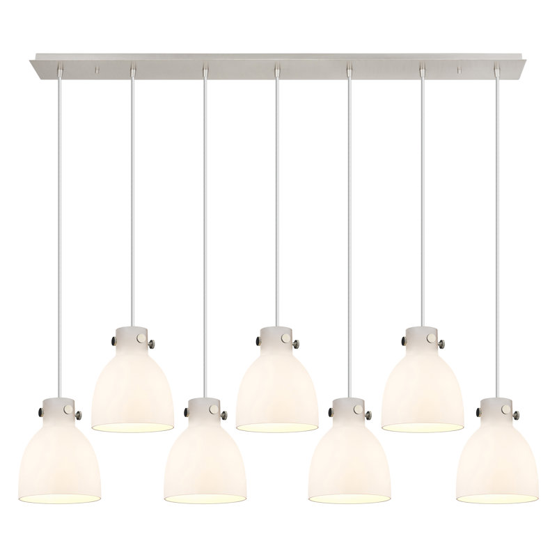 Luminaire suspendu en forme de cloche à 7 lumières Amrith, Blanc, Nickel poli