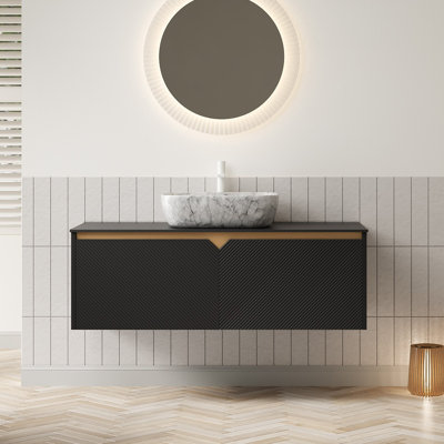 "Meuble-lavabo mural en céramique frittée en pierre moderne
