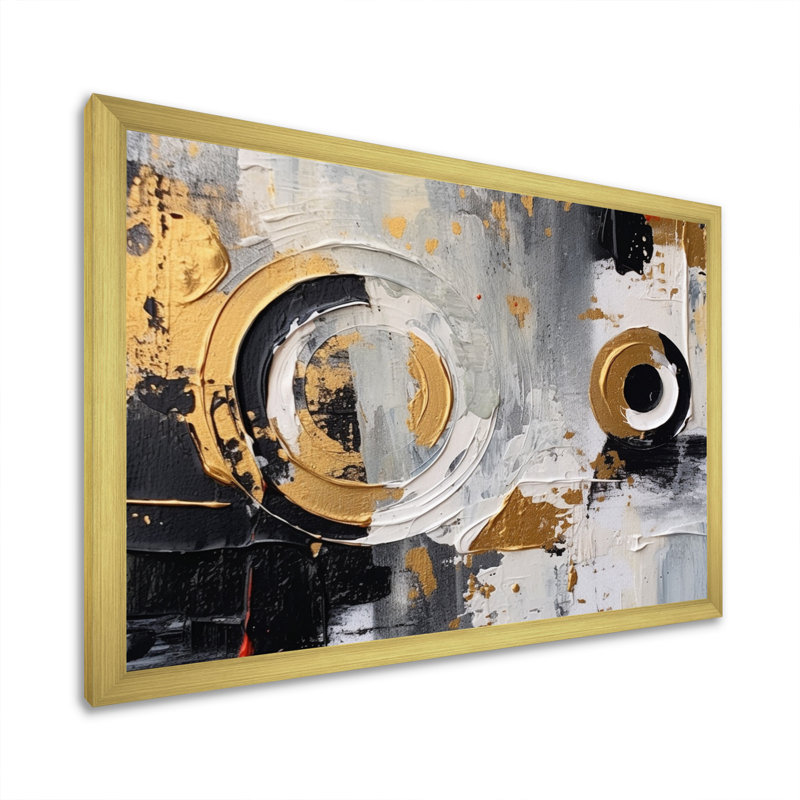 Tourbillons aux multiples facettes dorées sur toile, Cadre doré simple, H 30 po x l 40 po x P 1,5 po