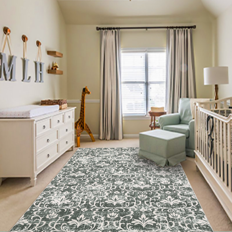 Luxurious Vintage Damask Area Rugs Living Room Bedroom Soft Floor Mat Washable Indoor Non-Slip Carpet Hallway Low Pile Stain Resistant Rug Indoor Easy to Clean Carpet Office Farmhouse Decor