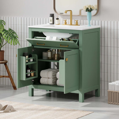 Meuble-lavabo 30 po avec lavabo en céramique, portes à fermeture en douceur