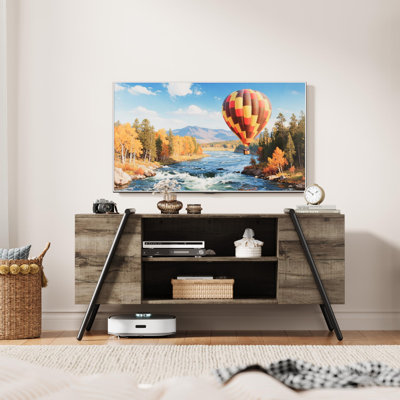 Living Room Storage Cabinet, Rustic Industrial Wooden TV Console for 50-65 in TV, Media Stand with Adjustable Open Shelves, Cable Management, Metal Legs