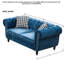 Canapé 2 places 65 po avec revêtement en velours bleu, accoudoirs arrondis, clous décoratifs, style moderne du milieu du siècle, bois de pin massif, mousse haute densité + ressorts, siège mi-ferme, pour bureau, accoudoirs arrondis, structure en bois.