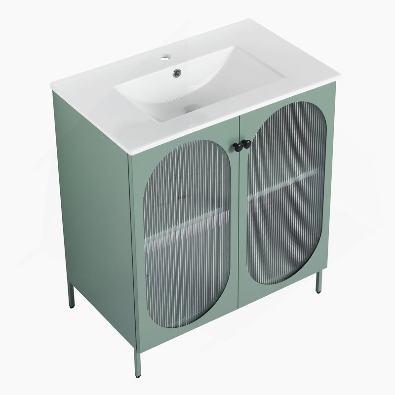 Meuble-lavabo autoportant de 30 pouces avec comptoir en céramique, Vert menthe