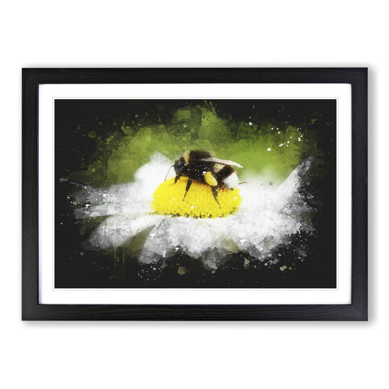 Bee Collecting Pollen Vol.2 - Picture Frame Graphic Art, 27cm H x 36cm W x 2cm D, Black