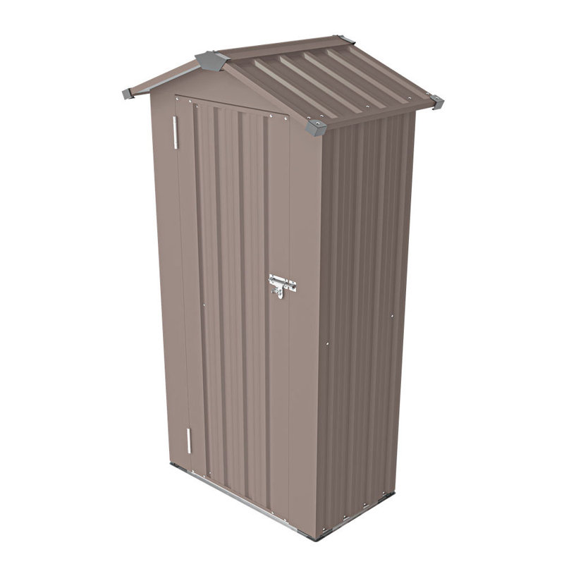 Waterproof Outdoor Storage Cabinet With Shelves, Lockable Metal Tool Shed, Brown