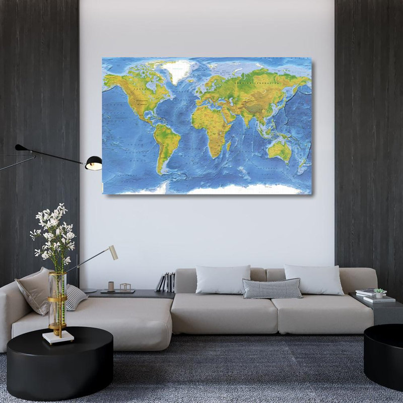 World Terrain Map, 31" H x 48" W
