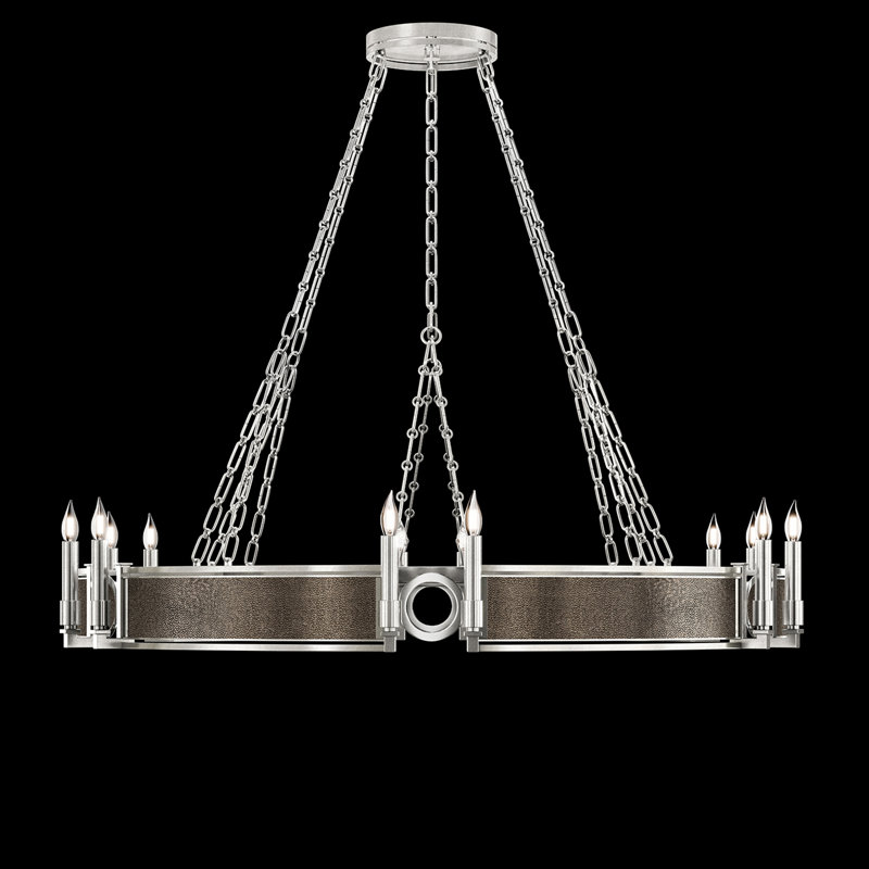 Mirage 12 - Light Glass Wagon Wheel Chandelier, Pebble/Silver/Nickel