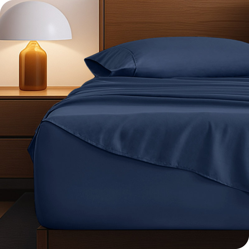 22" Deep Pocket Microfiber Sheet Set, Queen Sheet Set with 2 Pillowcases, Dark Blue