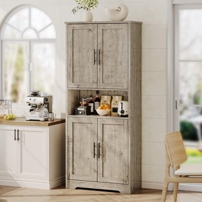 Garde-manger, grand garde-manger de 70 po avec portes et tablettes réglables, armoire autoportante, grande armoire de rangement pour la salle de bain, la salle à manger et le salon (tablette à casiers gris)