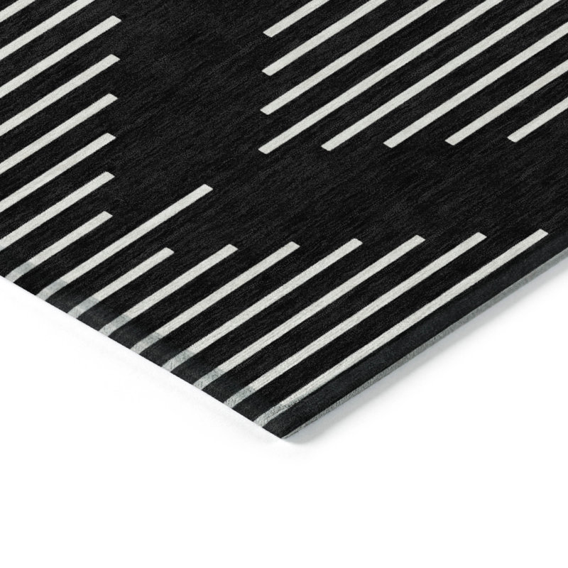 Black Synthetic Flat Woven Washable Rectangular Rug 20" x 30"
