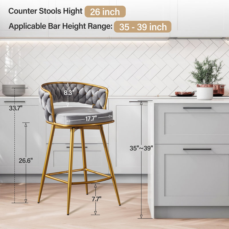 Upholstered Swivel Counter Stool, Gris