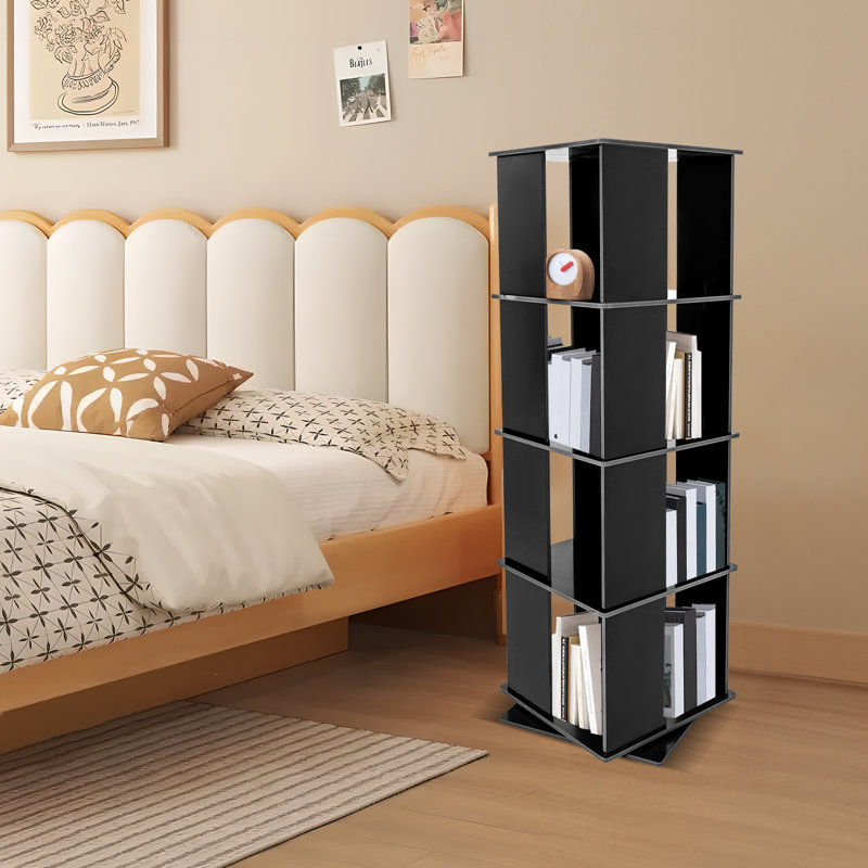 3-tier 38.19"H X 15.75"W / 4-tier 50"H X 15.75"W Corner Rotating Bookcase, (4 Shelves) 50"H x 15.75"W x 15.75"D, Black