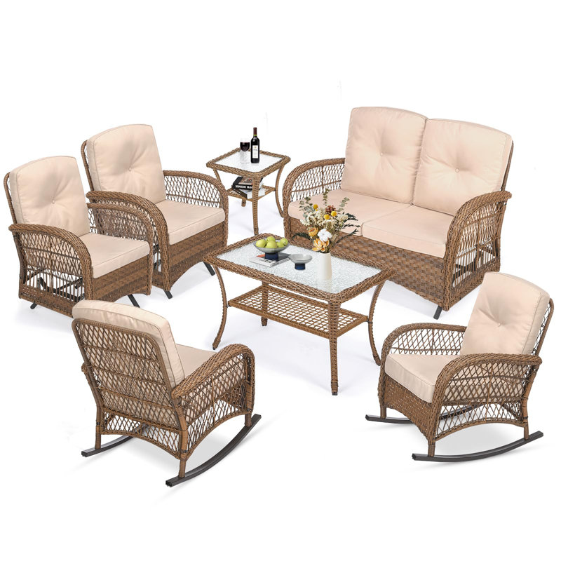 Lankin Wicker 6 - Person Patio Conversation Set with Cushions